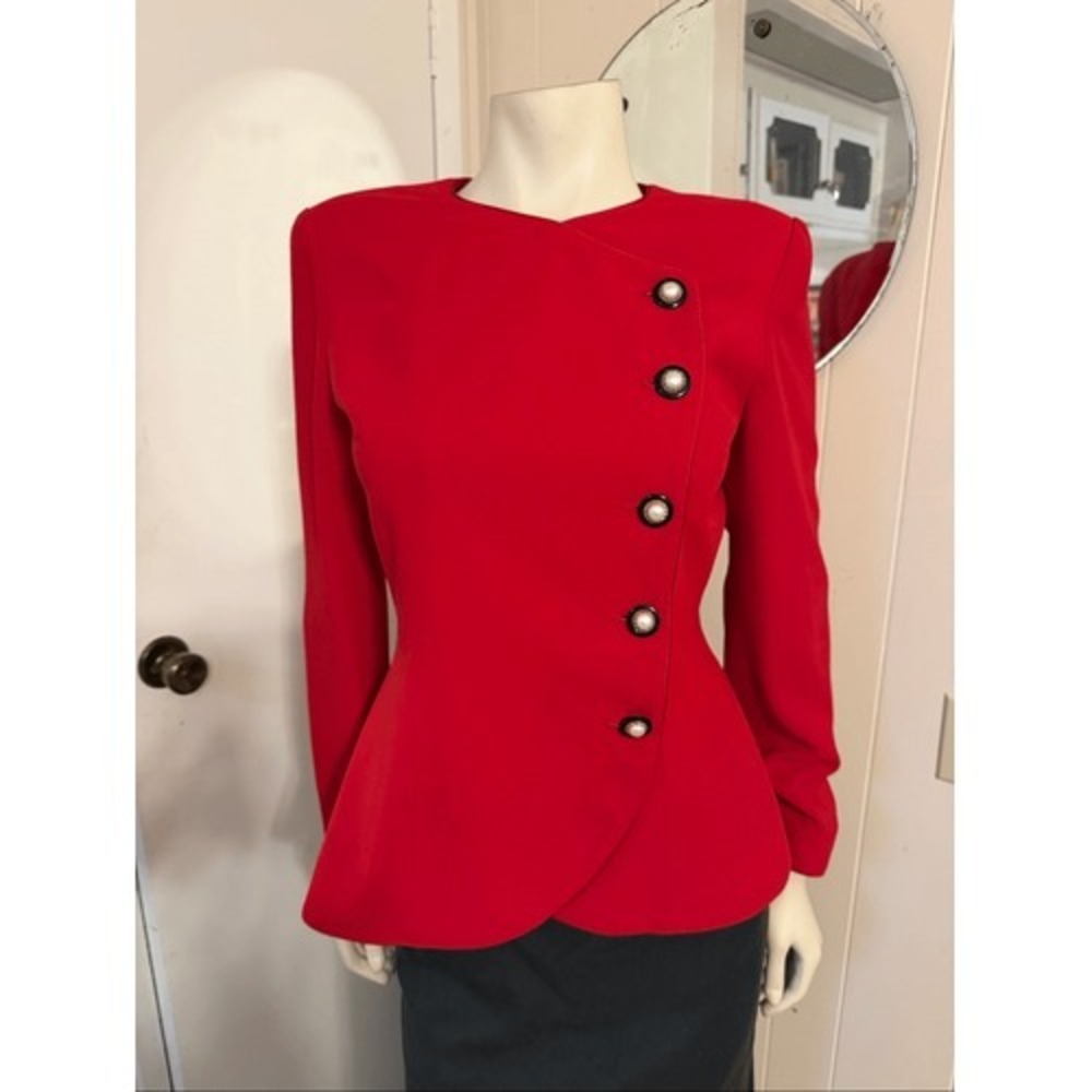 Talbots Red Asymmetrical Buttoned Blazer